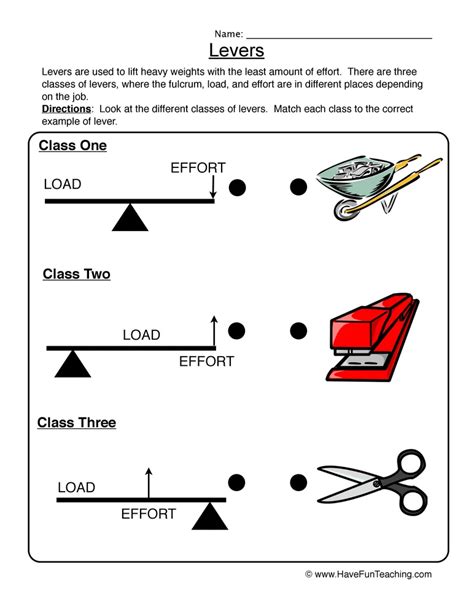 simple machines lever worksheet pdf